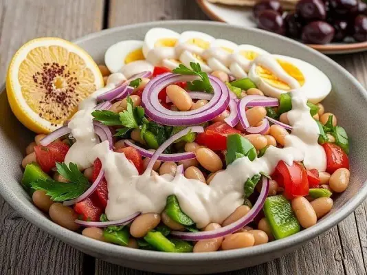 طرز تهیه سالاد لوبیا سفید با سس ارده و لیمو + فوت‌وفن خوشمزه شدن