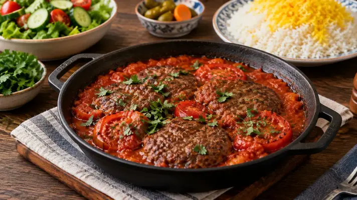 طرز تهیه کباب تابه‌ای با سس گوجه به سبک رستورانی؛ کبابی آبدار و خوشمزه