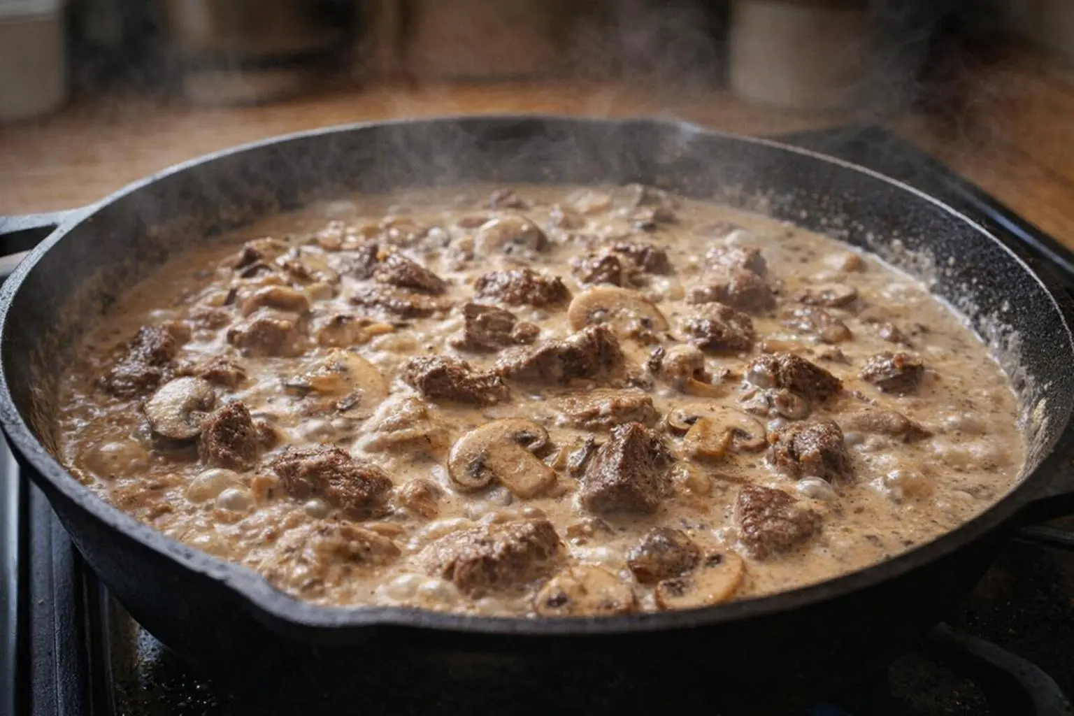 طرز تهیه بیف استراگانف با گوشت و قارچ؛ راز سس خامهای و سیبزمینی ترد