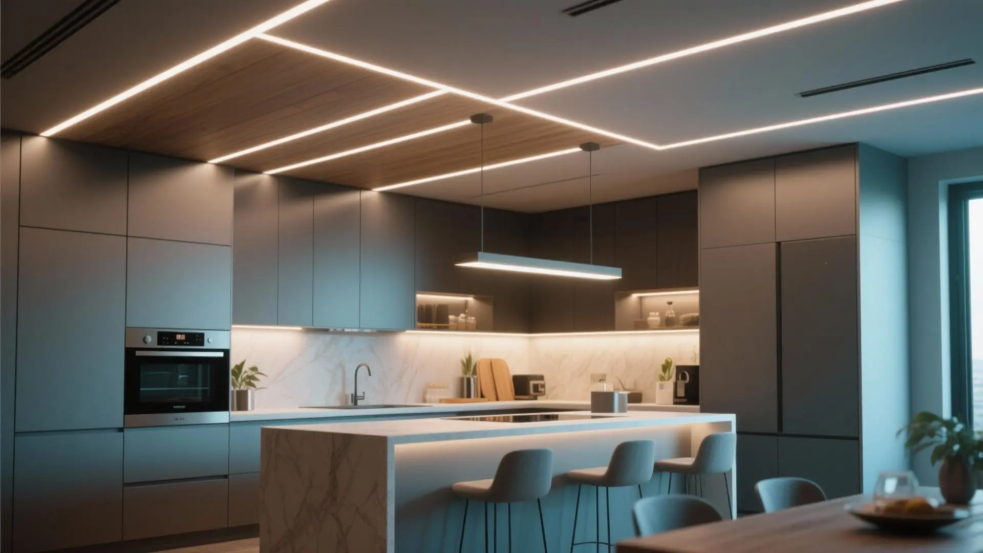 ۷ مدل نورپردازی سقف آشپزخانه با ریسه و چراغ LED