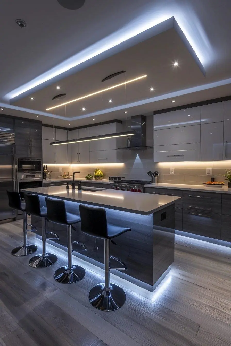 ۷ مدل نورپردازی سقف آشپزخانه با ریسه و چراغ LED