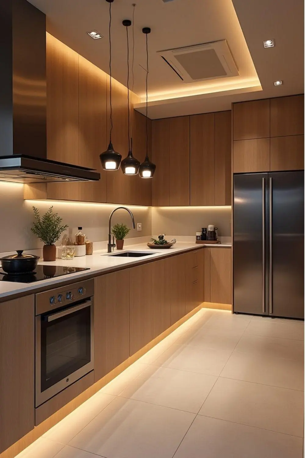 ۷ مدل نورپردازی سقف آشپزخانه با ریسه و چراغ LED