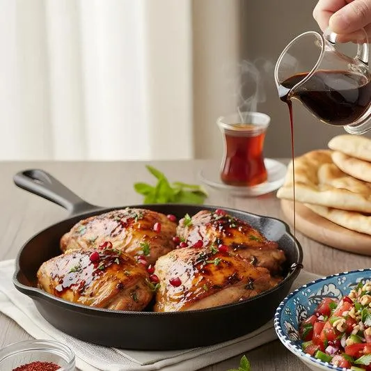 طرز تهیه مرغ سماقی مجلسی با زعفران و رب انار؛ ترش و خوشعطر